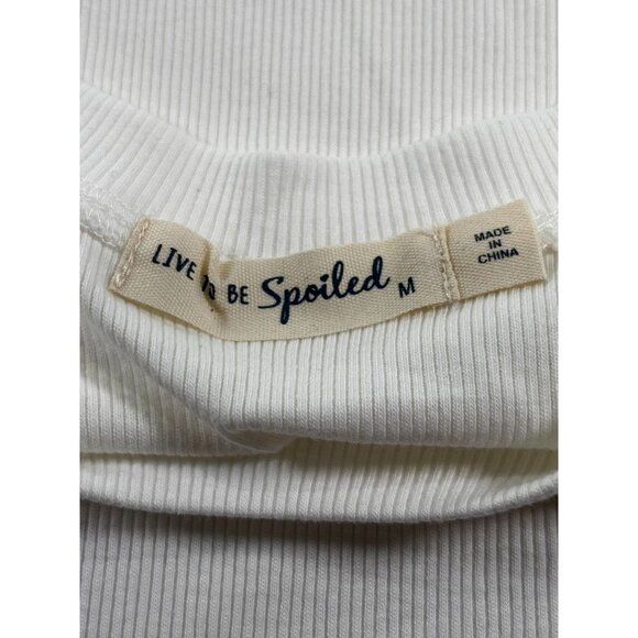 Live To Be Spoiled Womens Ribbed White T-Shirt Size M Cotton Blend - Picture 4 of 11